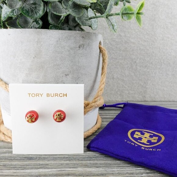 Tory Burch Kira Pearl Stud Earrings Red OS - Picture 4 of 12